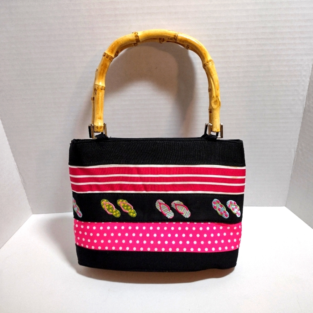 Flip Flops Small Tote Purse Handbag Bamboo Double Handles